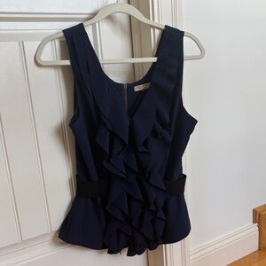 Navy Ruffle Sleeveless Blouse